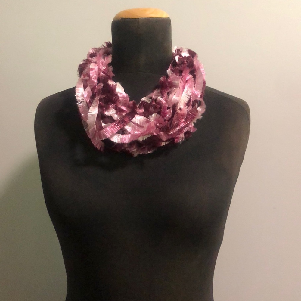 Pink Ganz Ribbon Fringe Magnetic Scarf - Picture 2 of 10